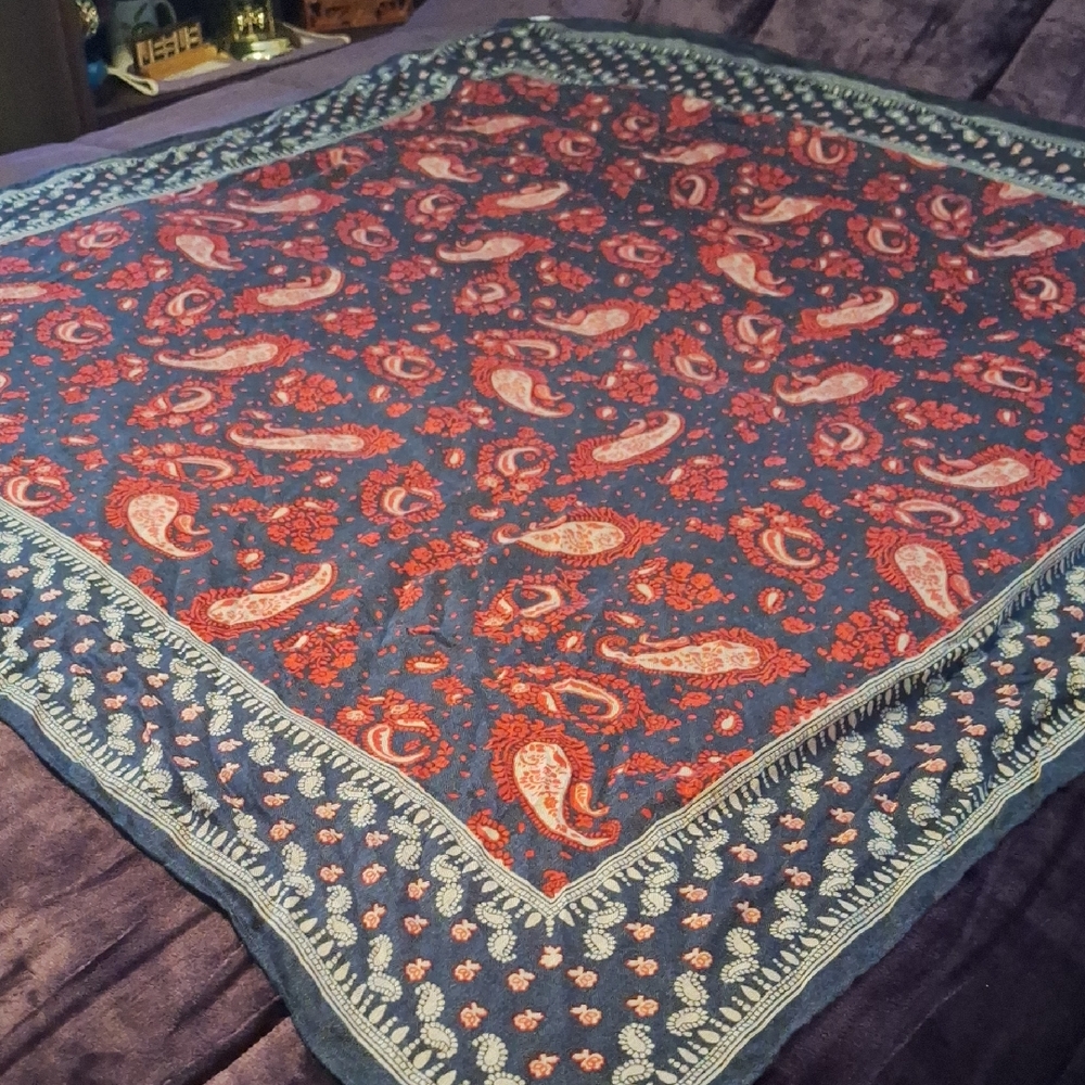 Source Unknown Navy Blue and Red Paisley Wrap Scarf